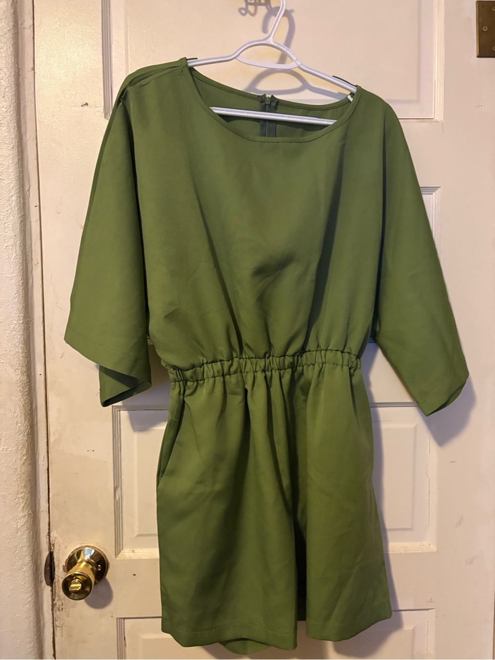 Olive Green Short Sleeve Elastic Waist Romper.